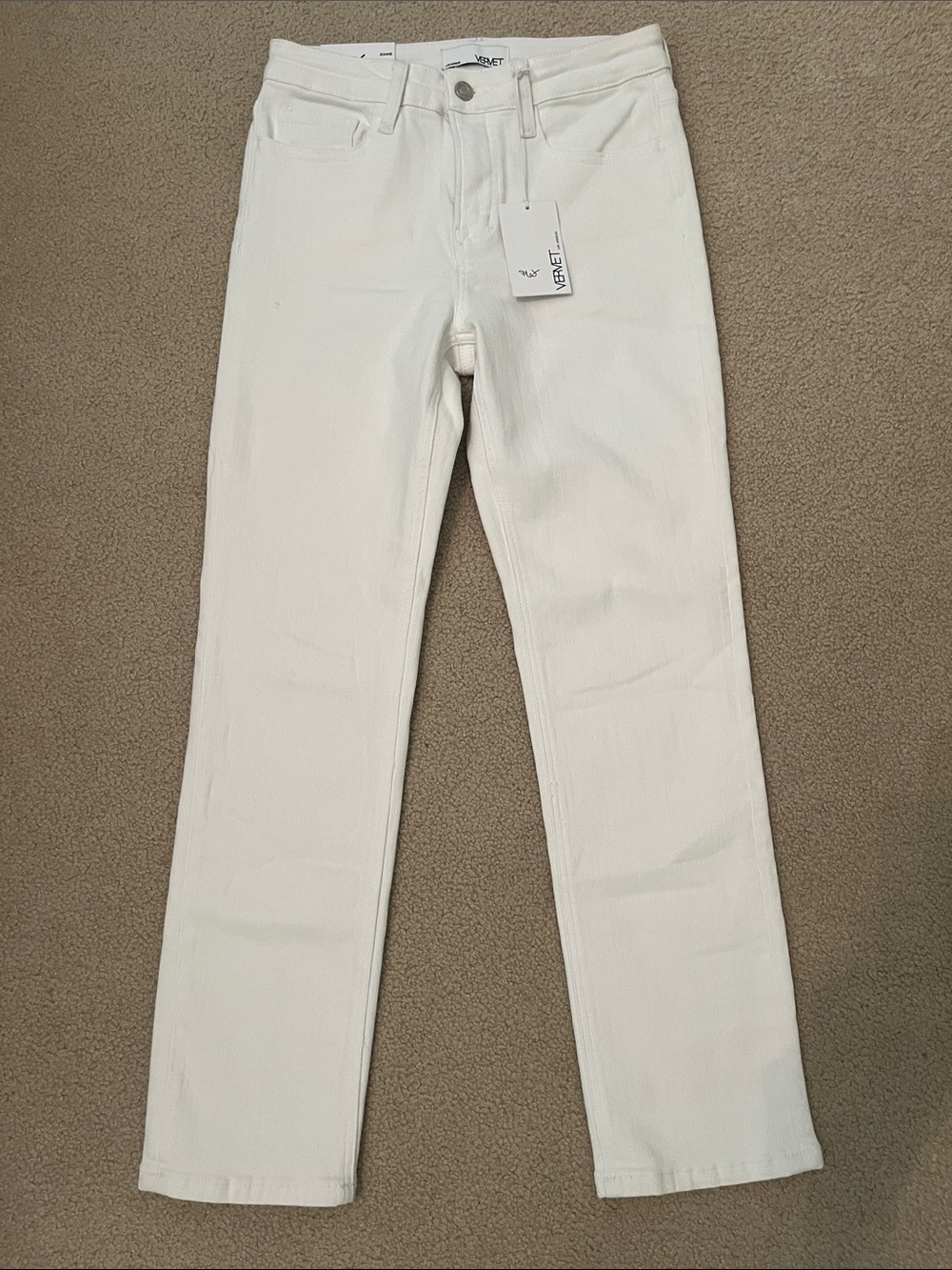 NWT Vervet Women's Jeanne high rise stretch slim straight Jeans White denim 27